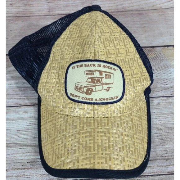 If The Back Is Rockin' Don't Come A-Knockin' Trucker Snapback Straw Hat Adult - Picture 1 of 3